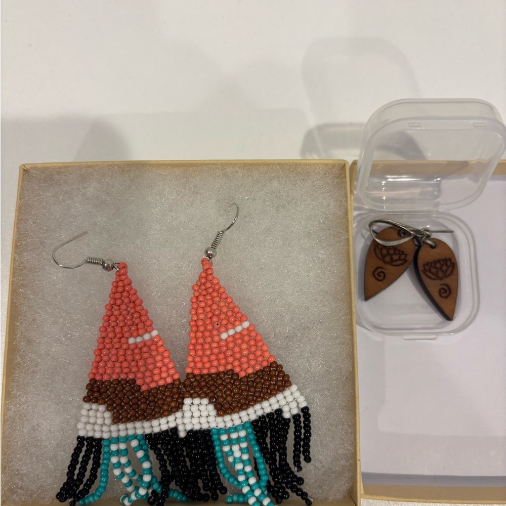 Paparazzi Beaded Statement Earrings + Wooden Lotus Earrings Set